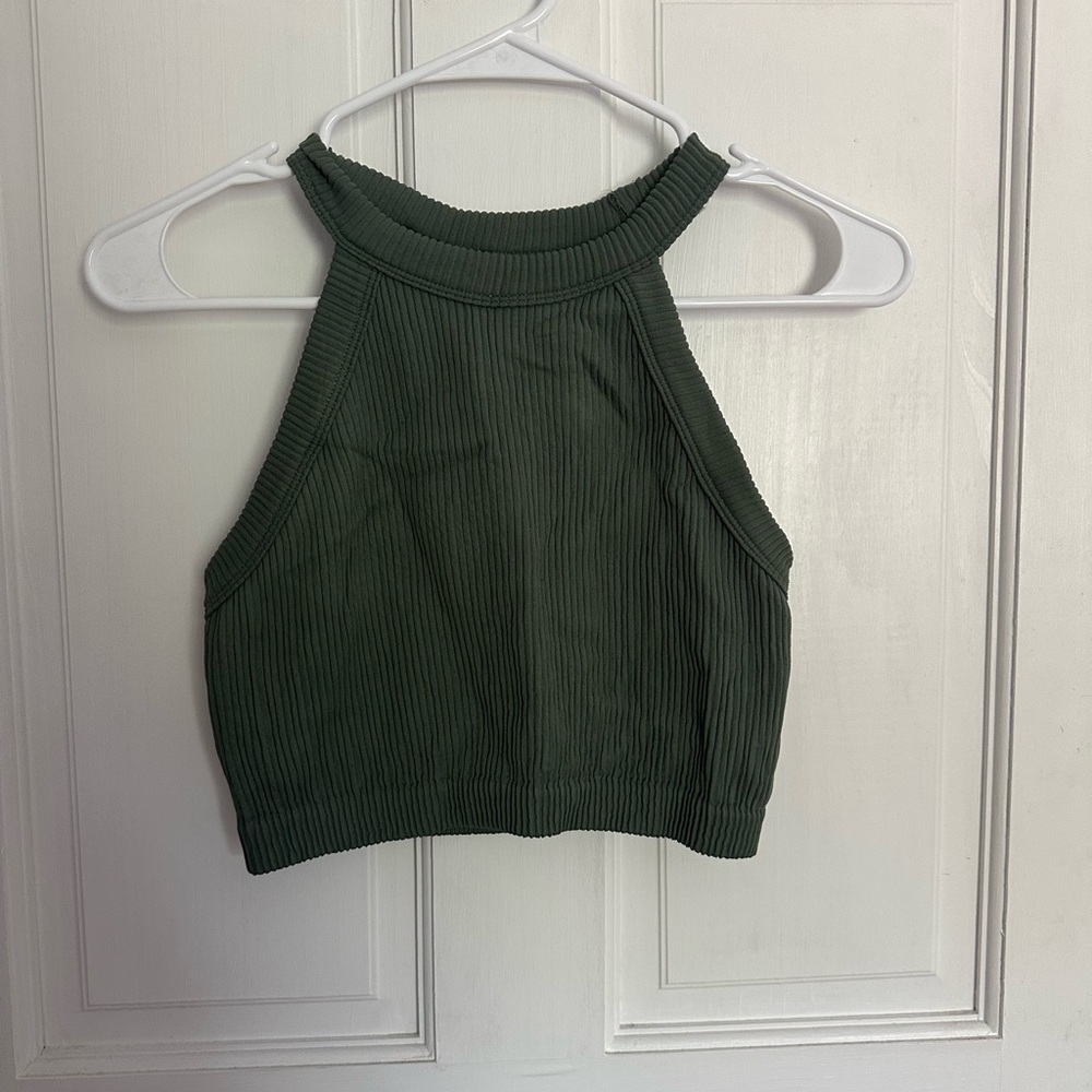 Aerie Ribbed Halter Crop Top - Dark Green